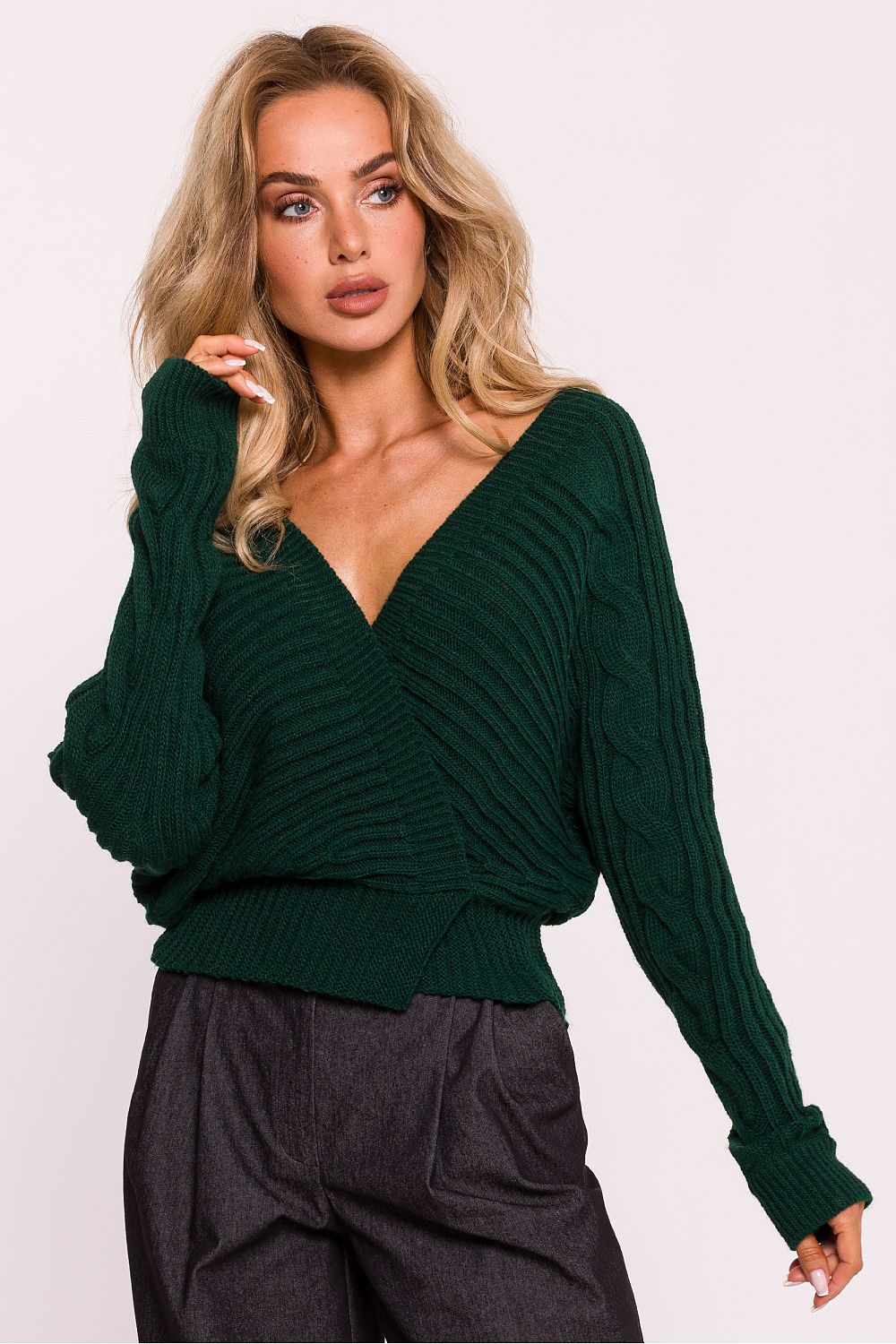 V-Neck Cropped Sweater - Green