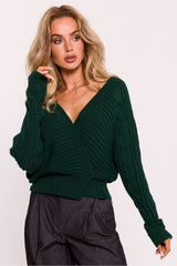 V-Neck Cropped Sweater - Green