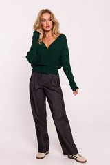 V-Neck Cropped Sweater - Green