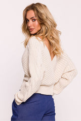 V-Neck Cropped Sweater - Beige