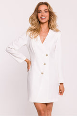 Blazer Dress With Gold Button - Ecru