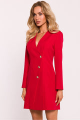 Blazer Dress With Gold Button - Red