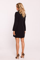 Blazer Dress With Gold Button - Black