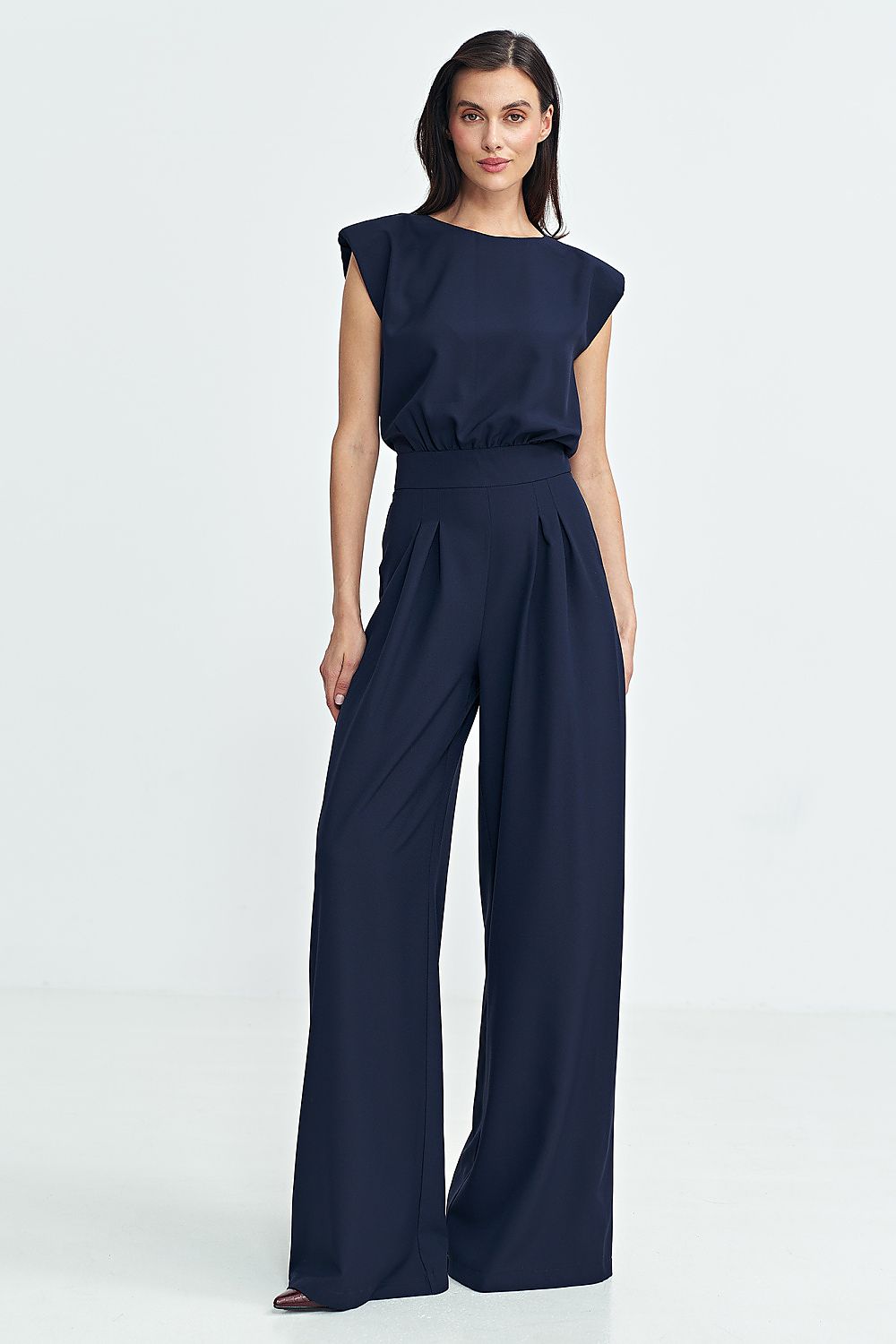 Jumpsuit With Palazzo Pants - Navy Blue