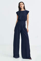 Jumpsuit With Palazzo Pants - Navy Blue