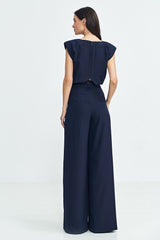 Jumpsuit With Palazzo Pants - Navy Blue