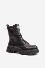 Eco Leather Warm Women's Work Boots With Zipper - Black