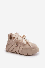 Women's Leather Sneakers With CheBello Decorations - Beige