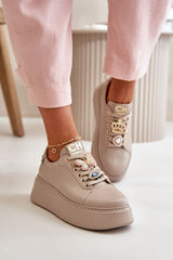 Women's Leather Sneakers - Beige