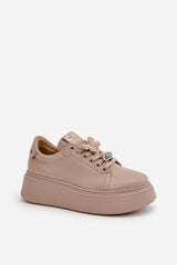 Women's Leather Sneakers - Beige