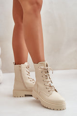 Women's Work Boots With Studs - Beige