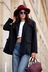 Nadine - Oversize Herringbone Blazer In Black