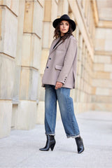 Nadine - Oversize Herringbone Blazer In Beige