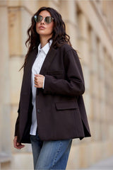 Nadine - Oversize Herringbone Blazer In Brown