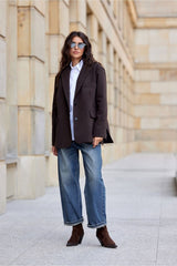 Nadine - Oversize Herringbone Blazer In Brown