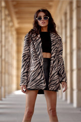 Luna - Oversize Jacket In Zebra Print Beige