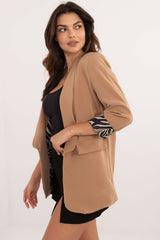 Women's Jacket With Zebra Print Sleeves - Brown