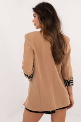 Women's Jacket With Zebra Print Sleeves - Brown