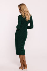 V-Neck Knitted Dress - Green