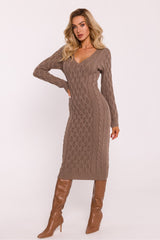 V-Neck Knitted Dress - Cappuccino