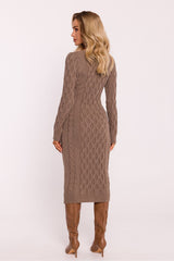 V-Neck Knitted Dress - Cappuccino