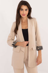 Women's Jacket With Zebra Print Sleeves - Beige