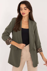 Women's Jacket With Leopard Print Sleeves - Khaki