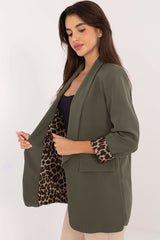 Women's Jacket With Leopard Print Sleeves - Khaki