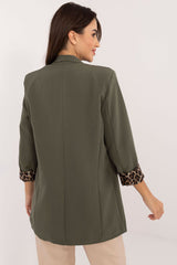 Women's Jacket With Leopard Print Sleeves - Khaki