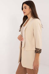 Women's Jacket With Leopard Print Sleeves - Beige