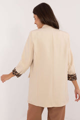 Women's Jacket With Leopard Print Sleeves - Beige