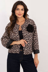 Leopard Animal Print Quilted Jacket - Beige One Size