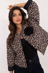 Leopard Animal Print Quilted Jacket - Beige One Size