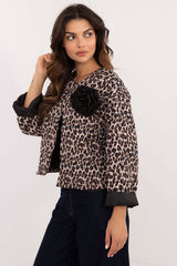 Leopard Animal Print Quilted Jacket - Beige One Size