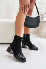 Women's Suede Zipper Heel Ankle Boots - Black