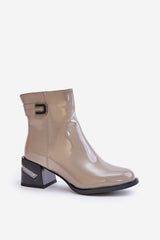 Elegant Women's Patent Leather Ankle Boots - Grey