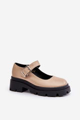 Women's Shoes With Adjustable Buckle Made Of Eco Leather - Sand