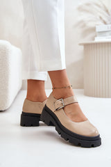 Women's Shoes With Adjustable Buckle Made Of Eco Leather - Sand