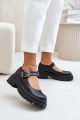 Eco Leather Adjustable Buckle Women's Shoes - Black