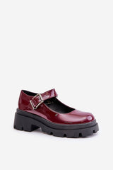 Women's Patent Leather Buckle Shoes - Burgundy