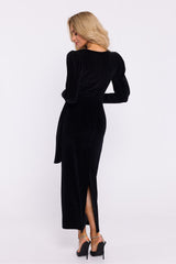 Deep V Neck Velvet Maxi Dress - Black