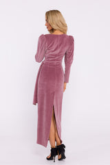 Deep V Neck Velvet Maxi Dress - Crepe Pink