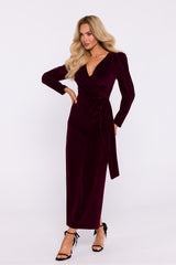 Deep V Neck Velvet Maxi Dress - Brown