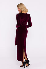 Deep V Neck Velvet Maxi Dress - Brown