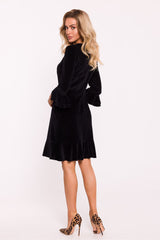 Velvet Dress With Ruffles - Black