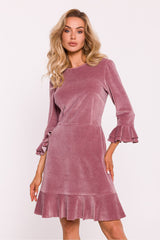 Velvet Ruffle Dress - Crepe Pink