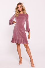 Velvet Ruffle Dress - Crepe Pink