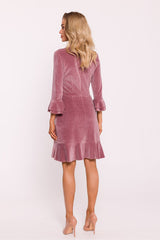 Velvet Ruffle Dress - Crepe Pink