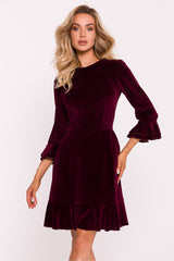 Velvet Ruffle Dress - Brown