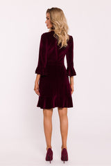 Velvet Ruffle Dress - Brown